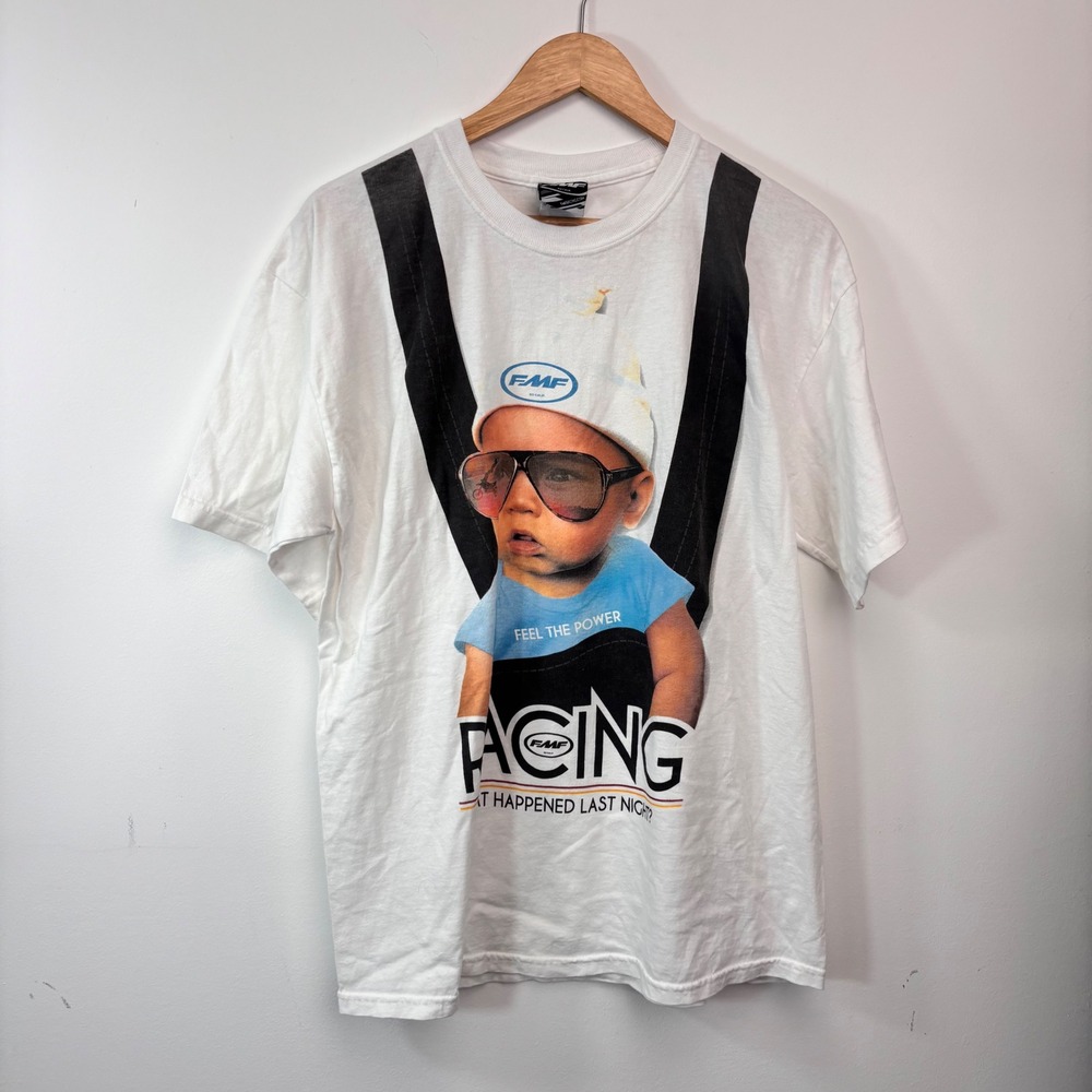 FMF Racing Feel The Power Baby Graphic T-Shirt White Large Motocross Y2K